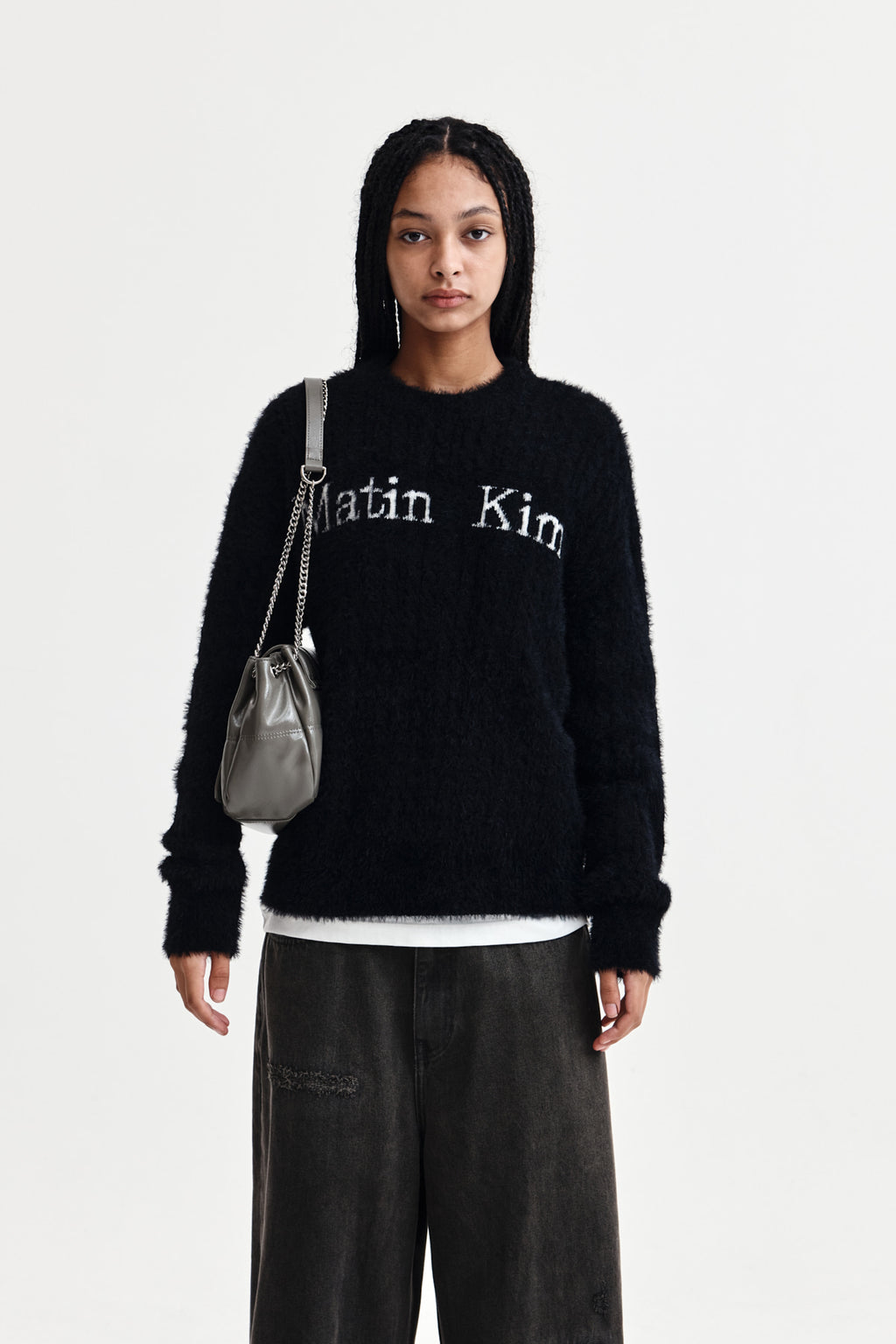Matin Kim - Hairy Cable Knit Pullover (Black) product image 1 | TRAB K-Fashion Australia