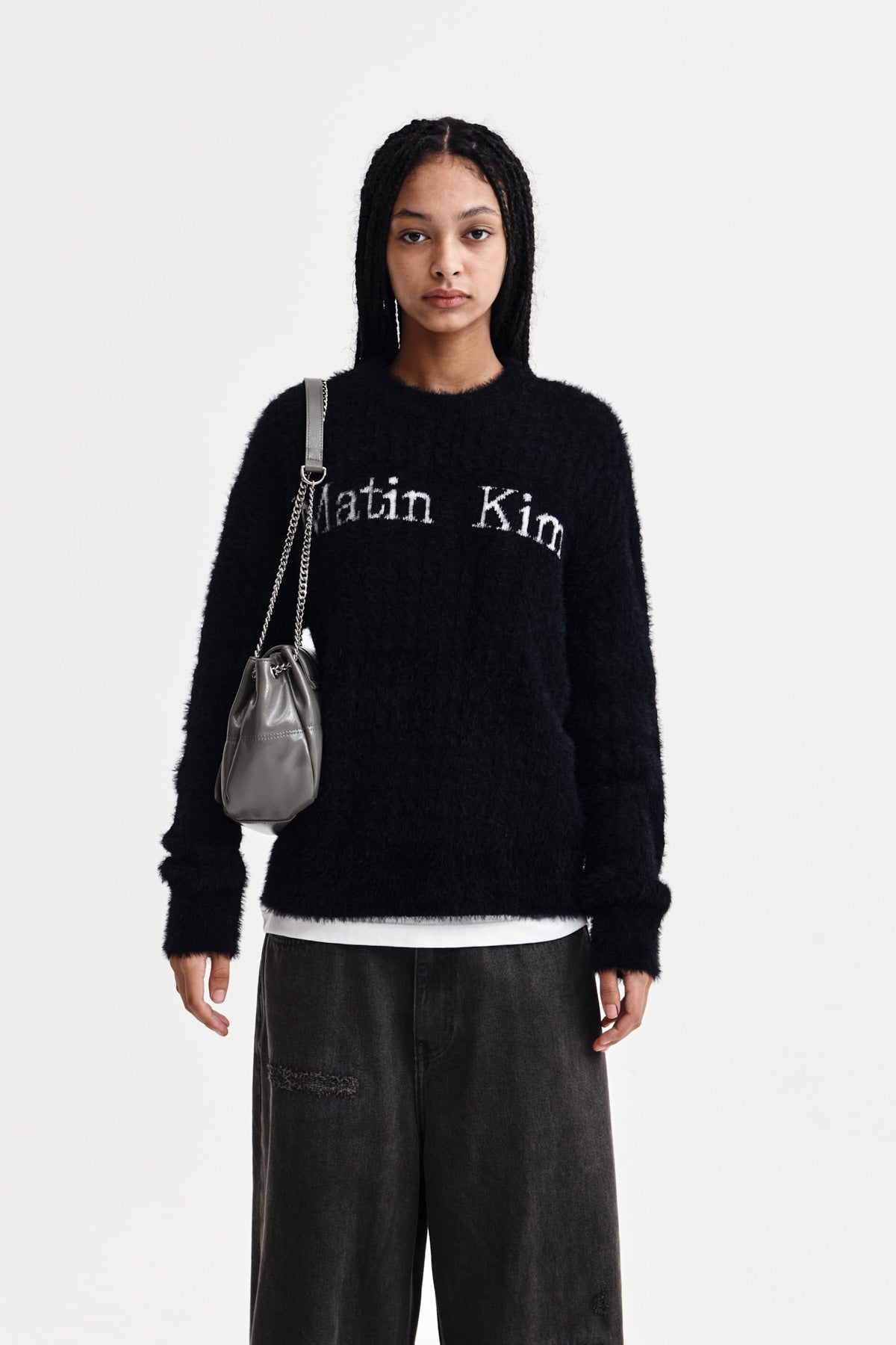 Matin Kim - Hairy Cable Knit Pullover (Black) product image 1 | TRAB K-Fashion Australia