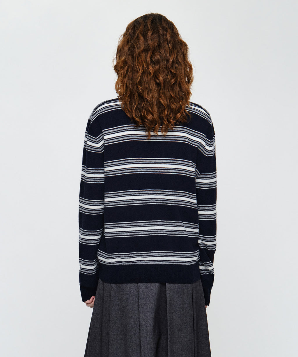 Marithe & Francois Girbaud - Small Classic Logo Multi Stripe Polo Knit (Navy) product image 2 | TRAB K-Fashion Australia