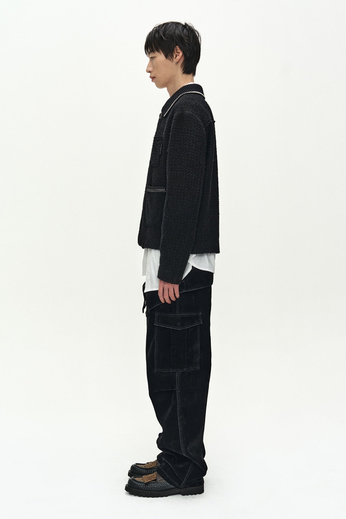 Andersson Bell - Knit Collar Tweed Cardigan (black) (Black) product image 2 | TRAB K-Fashion Australia