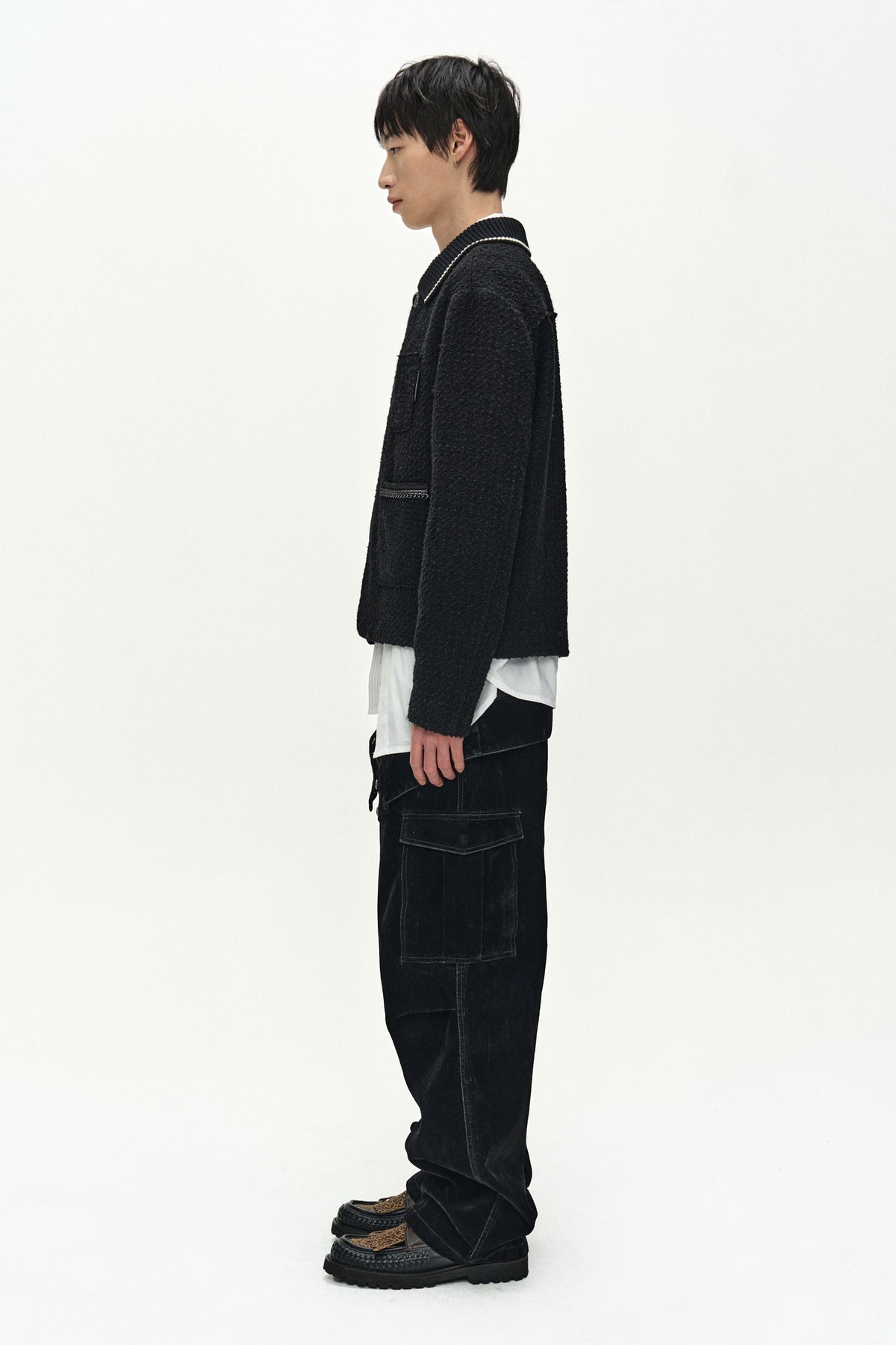 Andersson Bell - Knit Collar Tweed Cardigan (Black) product image 2 | TRAB K-Fashion Australia