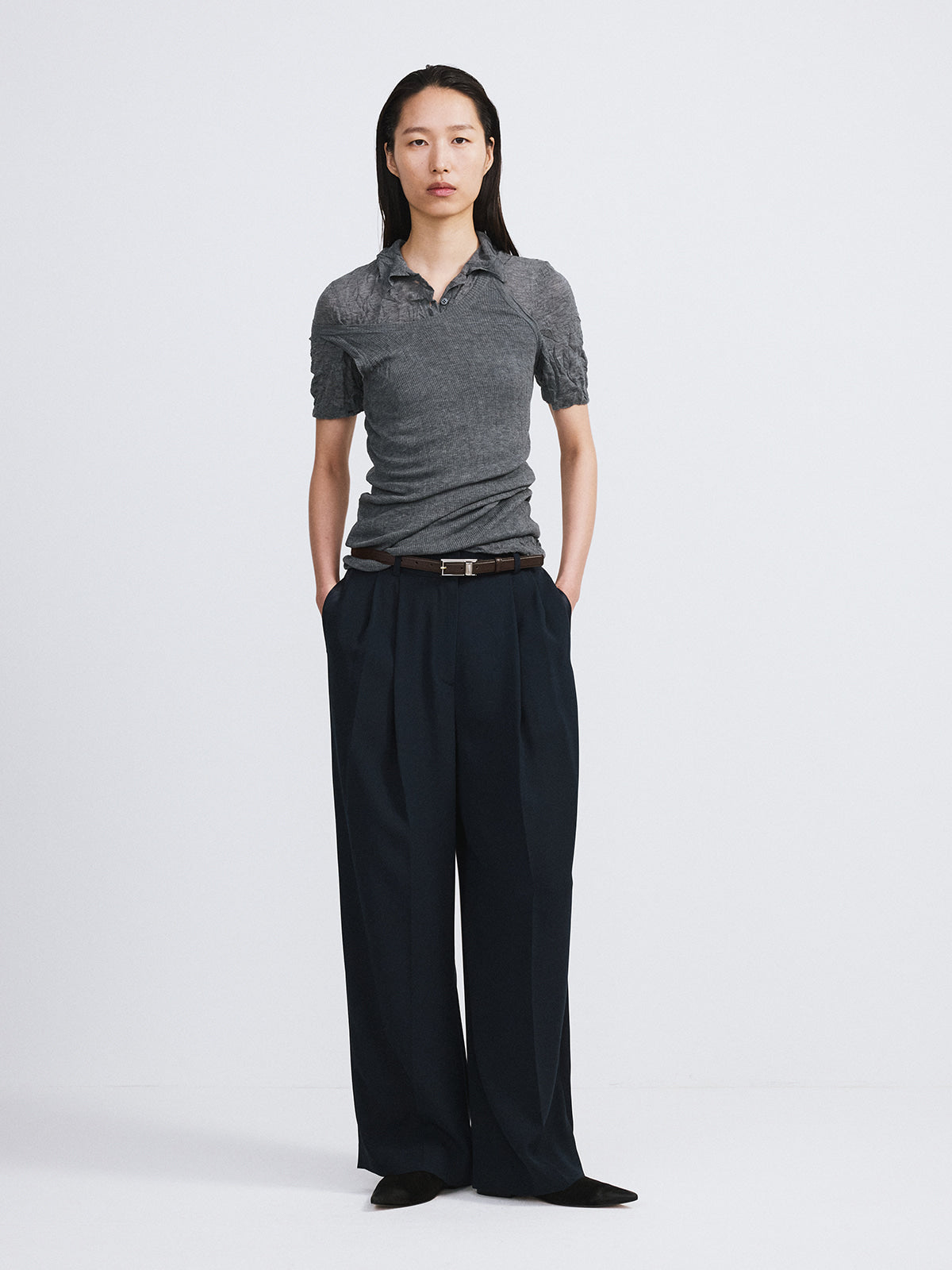Recto - Tuxedo Detail Fluid Suit Pants (Dark Navy) product image 2 | TRAB K-Fashion Australia