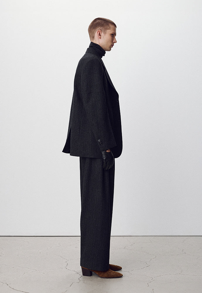 Tonywack - Striped Wool Double-Pleats Wide Trousers (Dark Grey Pinstripe) product image 4 | TRAB K-Fashion Australia