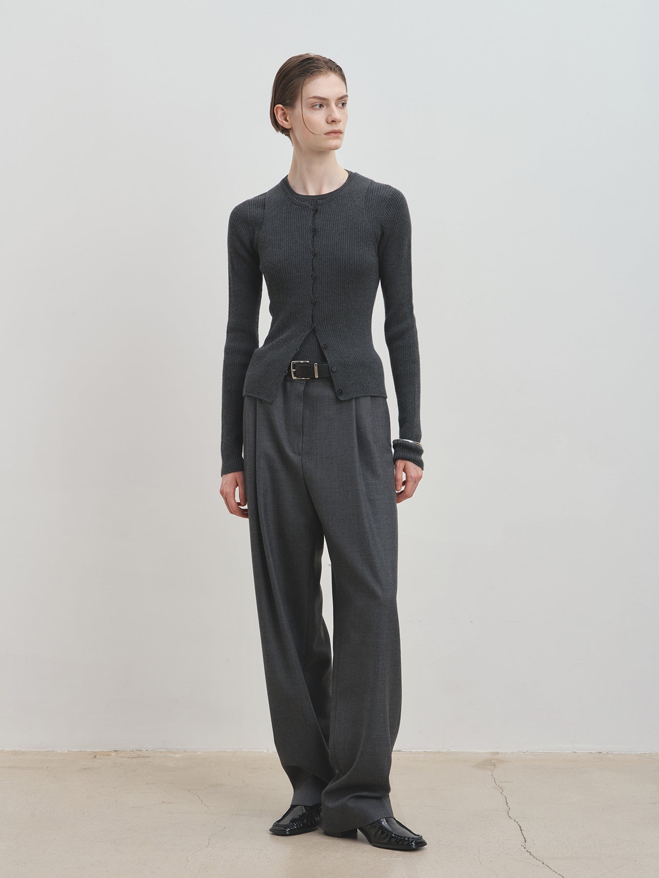 Tonywack - Button Ribbed Sleeveless Cardigan (Charcoal) product image 6 | TRAB K-Fashion Australia