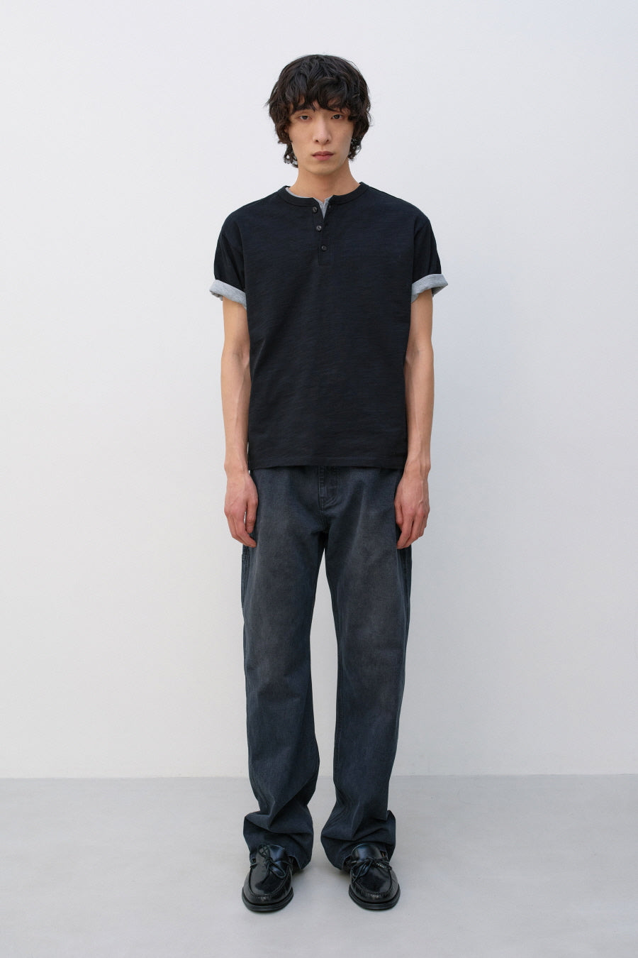 Insilence - Henley Neck Short Sleeve (Black) product image 1 | TRAB K-Fashion Australia
