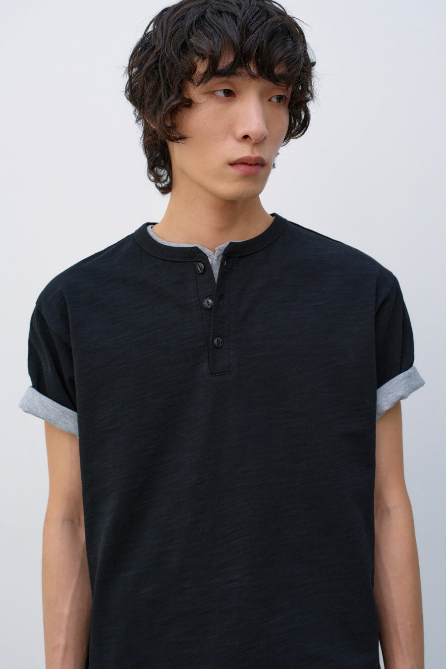 Insilence - Henley Neck Short Sleeve (Black) product image 2 | TRAB K-Fashion Australia