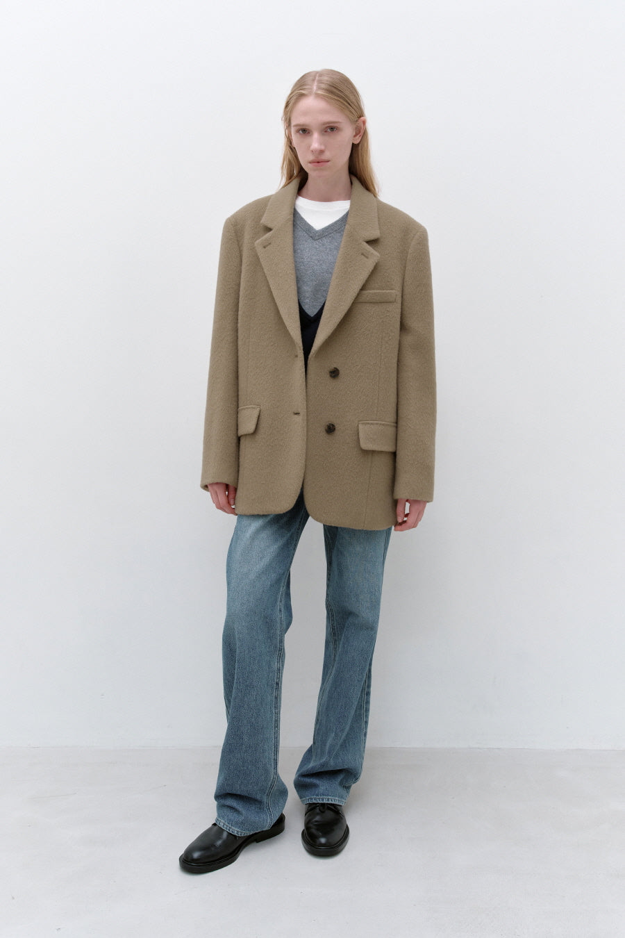 Insilence - Shaggy Wool Overfit Winter Jacket (Grey Beige) product image 4 | TRAB K-Fashion Australia