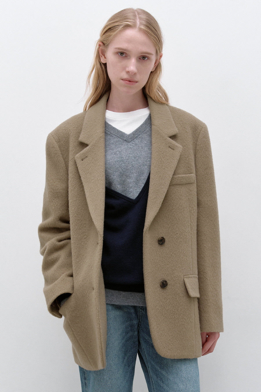 Insilence - Shaggy Wool Overfit Winter Jacket (Grey Beige) product image 1 | TRAB K-Fashion Australia