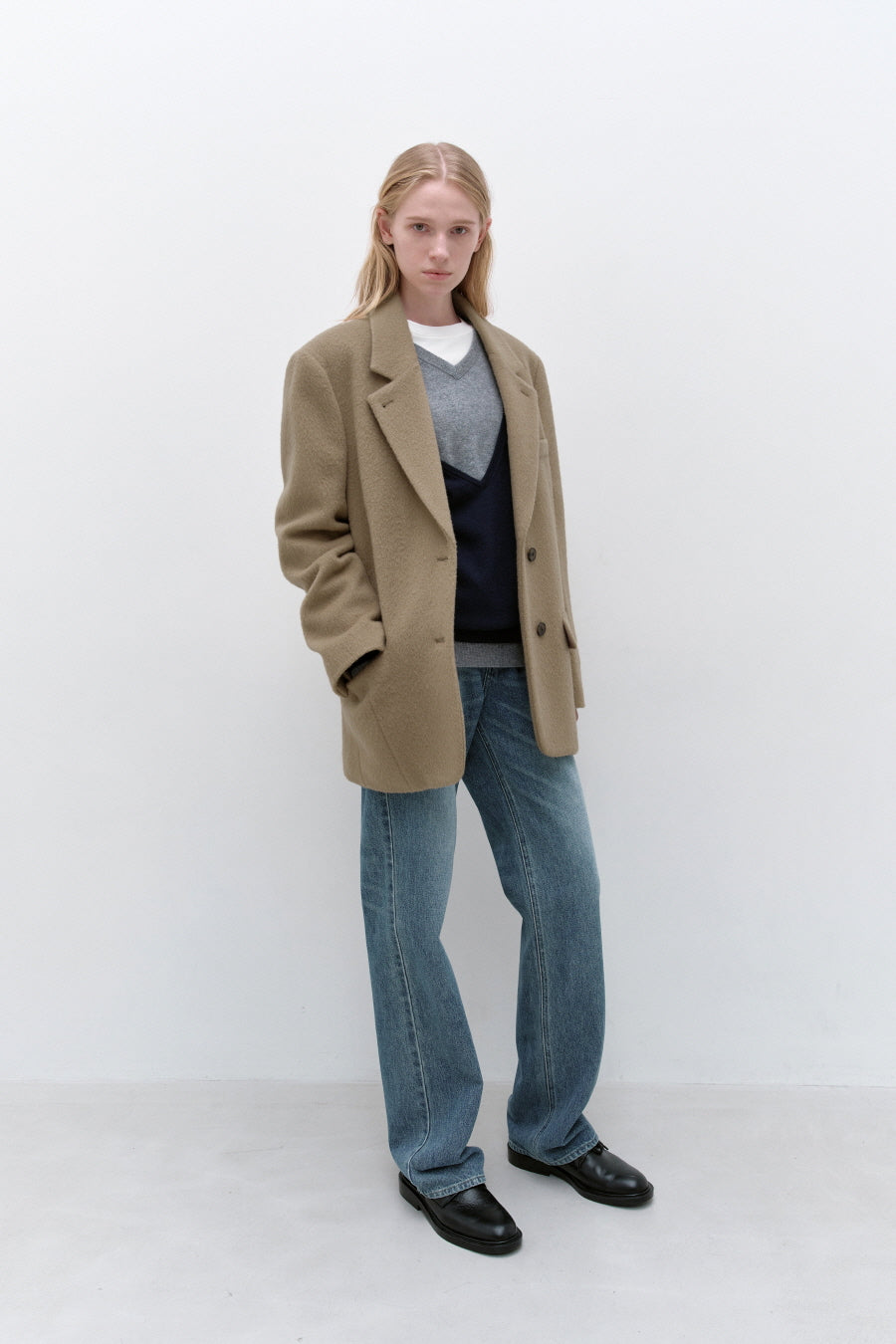 Insilence - Shaggy Wool Overfit Winter Jacket (Grey Beige) product image 3 | TRAB K-Fashion Australia