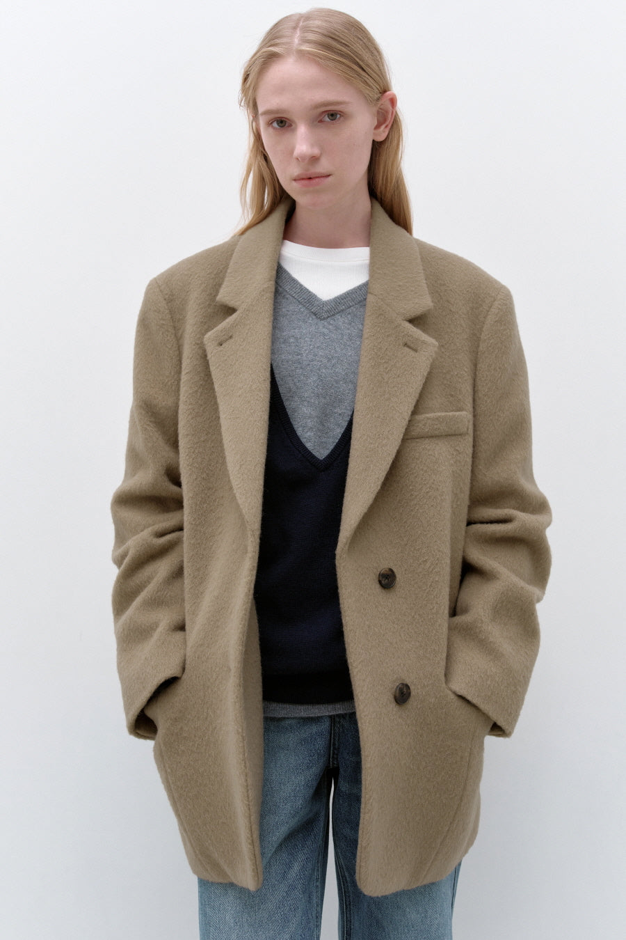 Insilence - Shaggy Wool Overfit Winter Jacket (Grey Beige) product image 5 | TRAB K-Fashion Australia