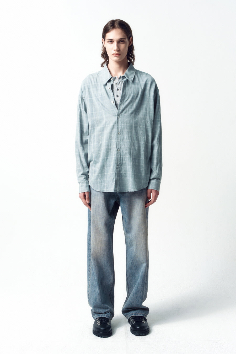 Insilence - Damaged Seer Check Shirts (Mint) product image 1 | TRAB K-Fashion Australia
