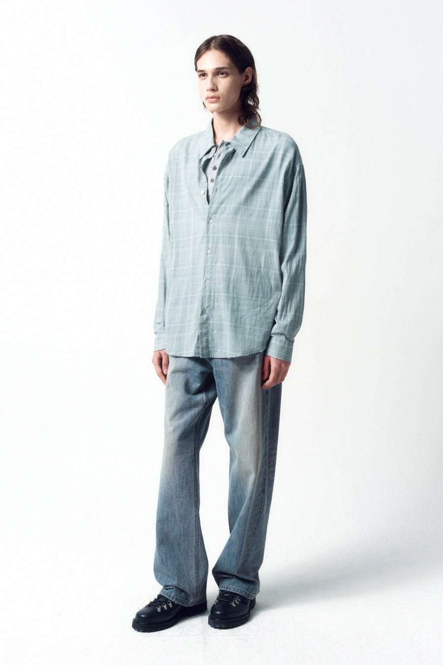 Insilence - Damaged Seer Check Shirts (Mint) product image 3 | TRAB K-Fashion Australia