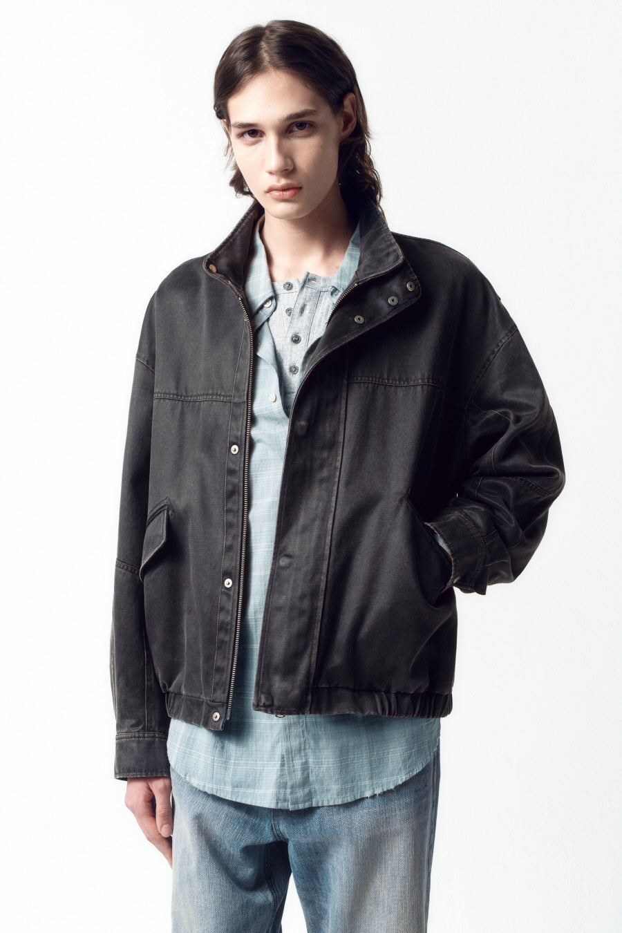 Insilence - Washed Faux Leather Jumper (Charcoal) product image 2 | TRAB K-Fashion Australia