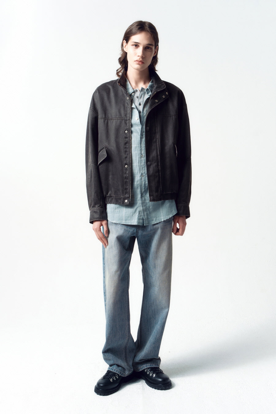 Insilence - Washed Faux Leather Jumper (Charcoal) product image 1 | TRAB K-Fashion Australia