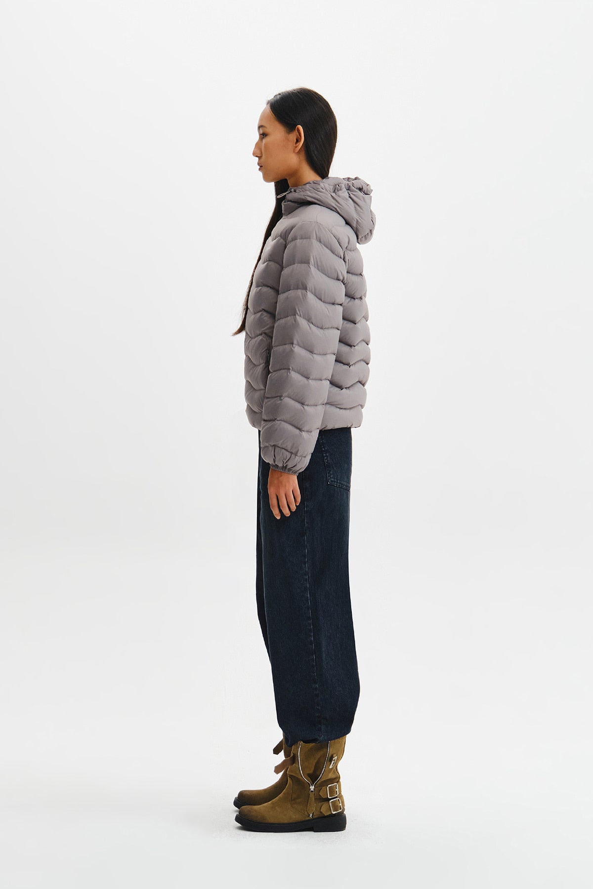 Matin Kim - Flowing Quilted Hoody Down Jumper (Light Grey) product image 9 | TRAB K-Fashion Australia