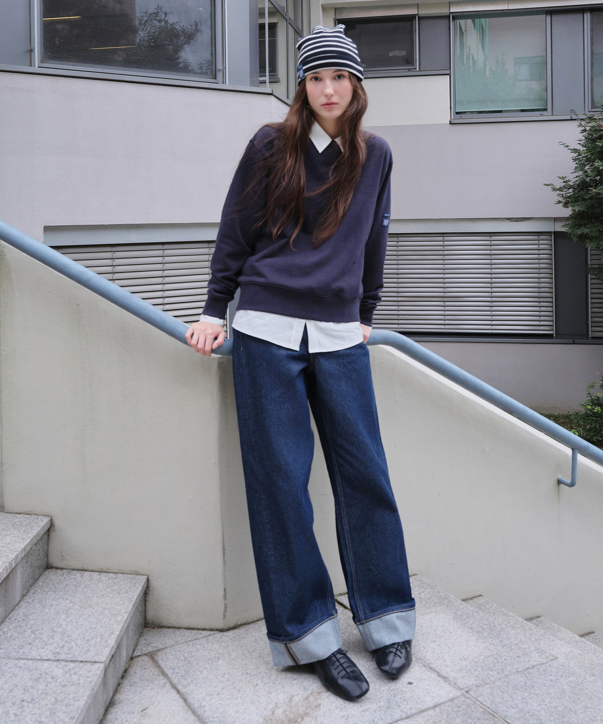 Marithe & Francois Girbaud - Marithe X Saint James Bon Bon Elbow Patch Sweatshirt (Dark Navy) product image 2 | TRAB K-Fashion Australia