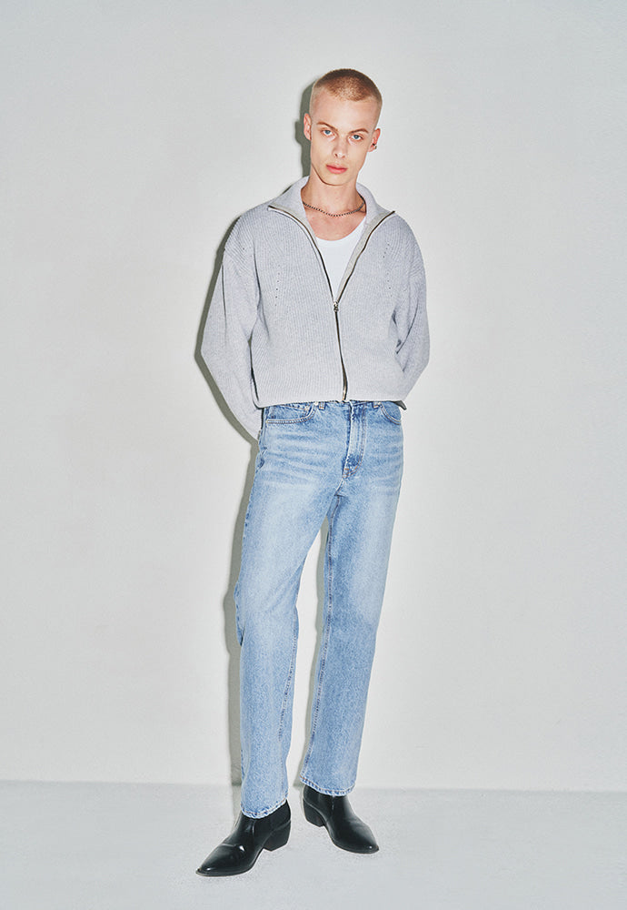 Tonywack - Italian Cotton Hard Twist Zip-Up Knit (Light Grey) product image 3 | TRAB K-Fashion Australia