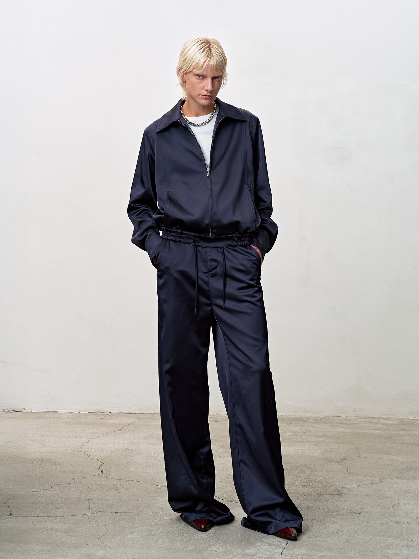 Tonywack - Silky Zippered Blouson Jacket (Navy) product image 1 | TRAB K-Fashion Australia