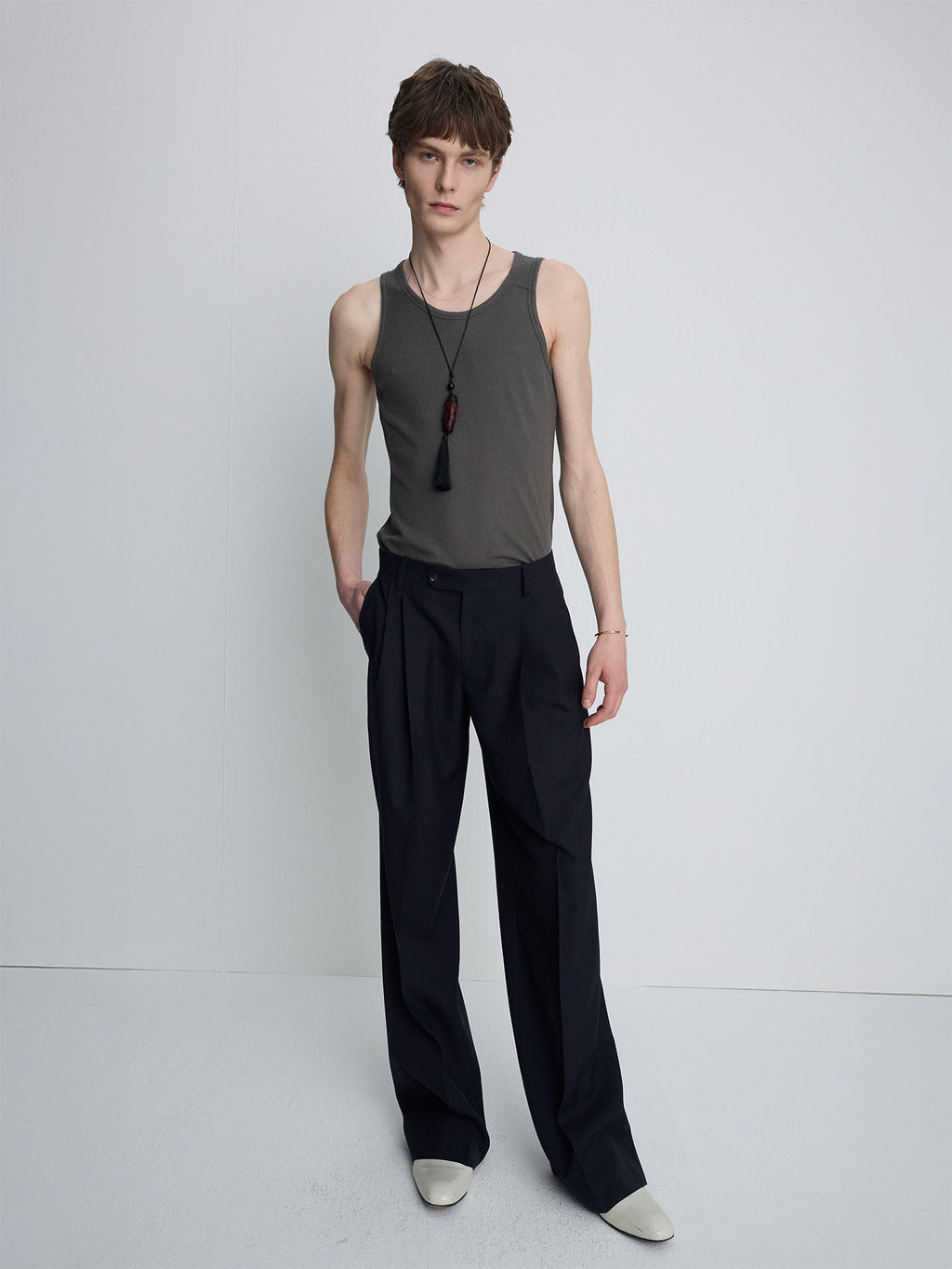 Tonywack - Tropical Wool Low-Rise Pleated Trousers (Navy) product image 1 | TRAB K-Fashion Australia
