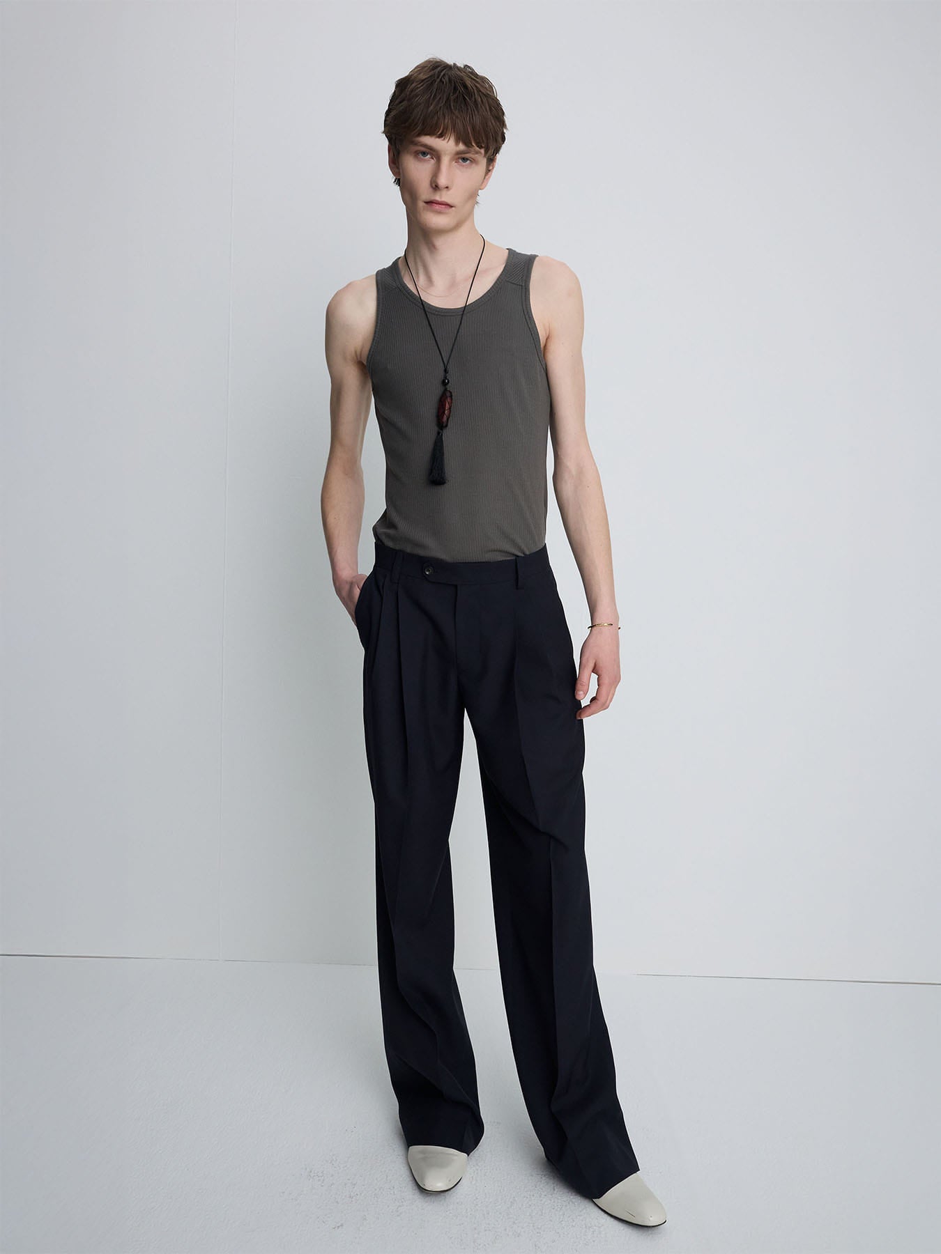 Tonywack - Tropical Wool Low-Rise Pleated Trousers (Navy) product image 1 | TRAB K-Fashion Australia