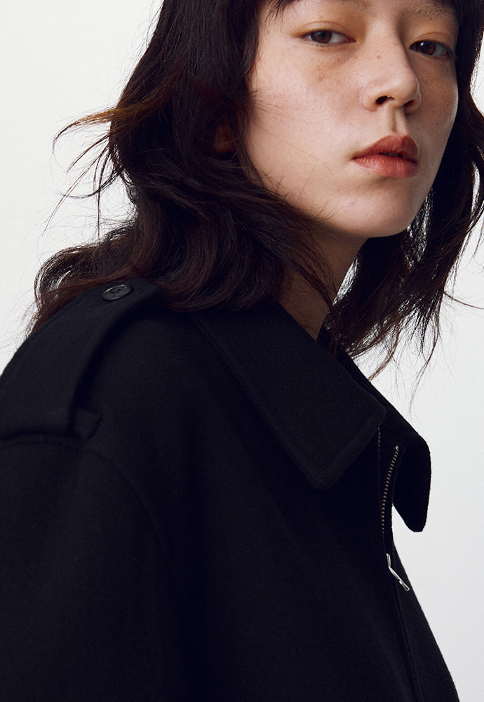 Tonywack - Felted Wool Epaulet Bomber Jacket (Black) product image 6 | TRAB K-Fashion Australia