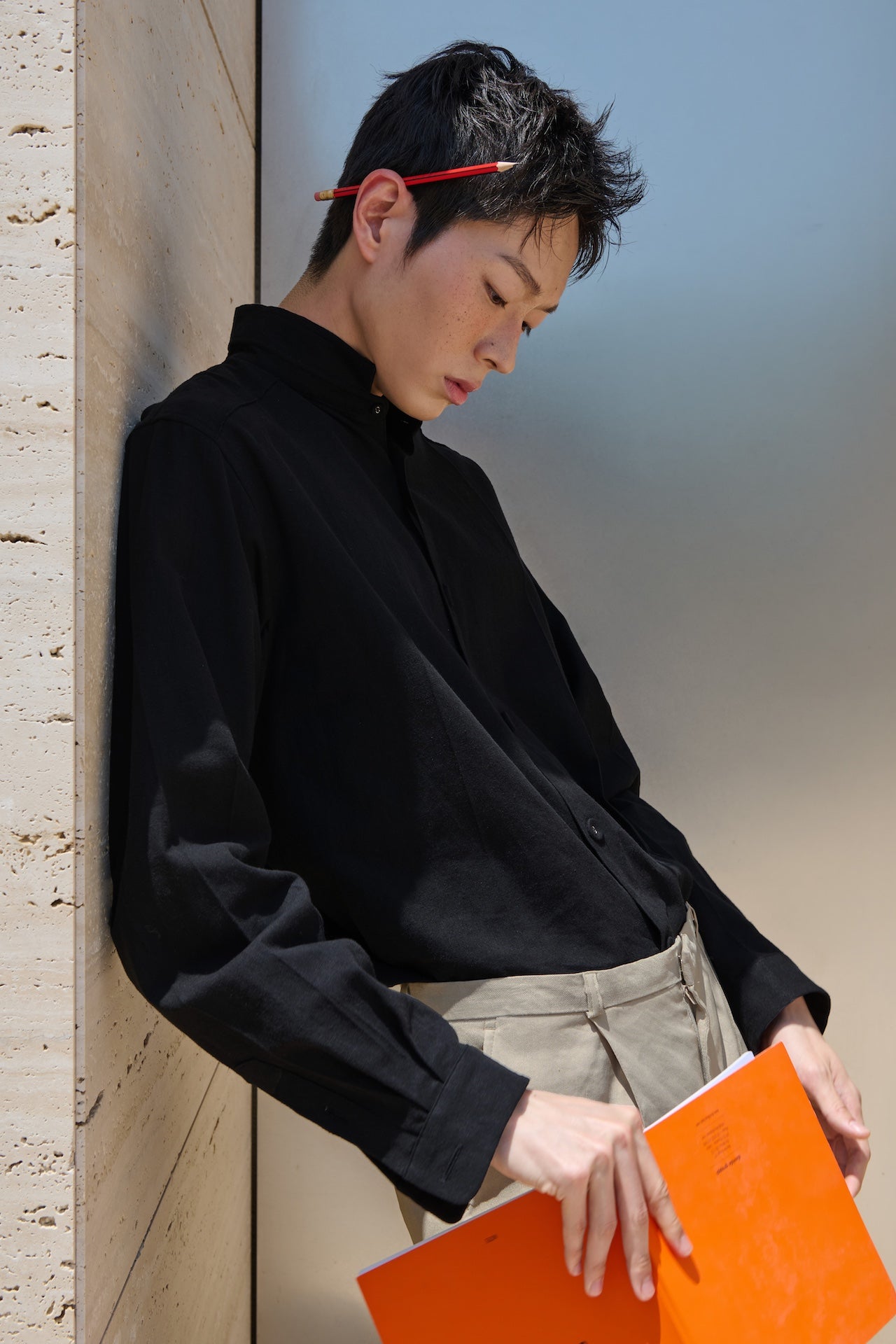 STU - Stand Collar Crease Shirt (Black) product image 16 | TRAB K-Fashion Australia