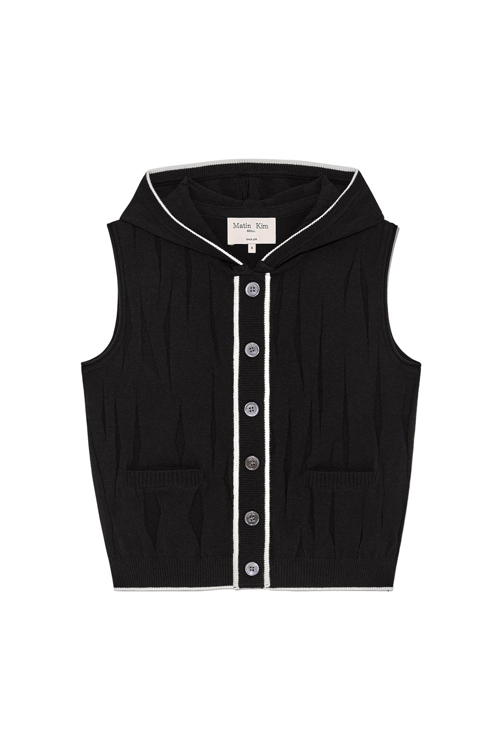 Matin Kim - Wrinkle Hoody Button Knit Vest (Black) product image 1 | TRAB K-Fashion Australia