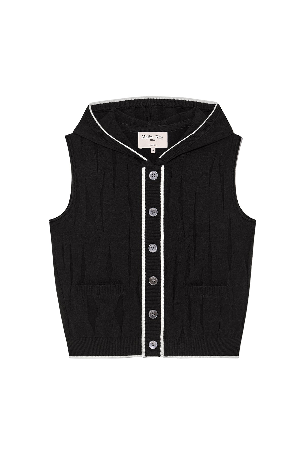 Matin Kim - Wrinkle Hoody Button Knit Vest (Black) product image 1 | TRAB K-Fashion Australia