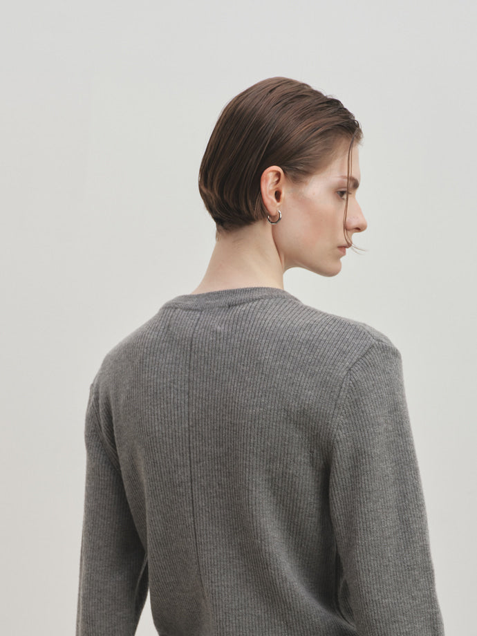 Tonywack - Super Fine Wool Ribbed V-Neck Sweater (Melange Grey) product image 7 | TRAB K-Fashion Australia