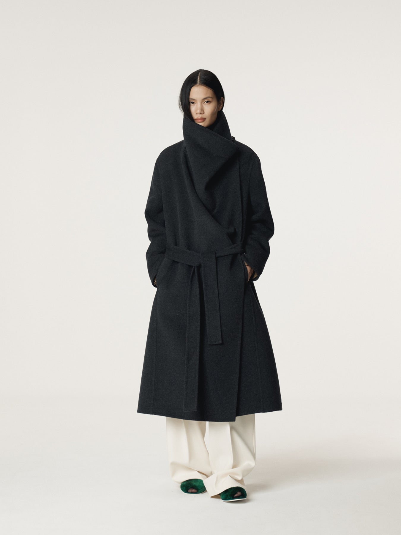Recto - Cashmere Blend Draped Coat (Charcoal Grey) product image 2 | TRAB K-Fashion Australia