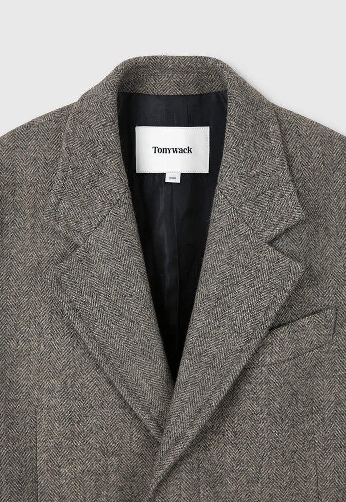 Tonywack - Herringbone Wool Tailored Single Coat (Beige/Grey) product image 12 | TRAB K-Fashion Australia