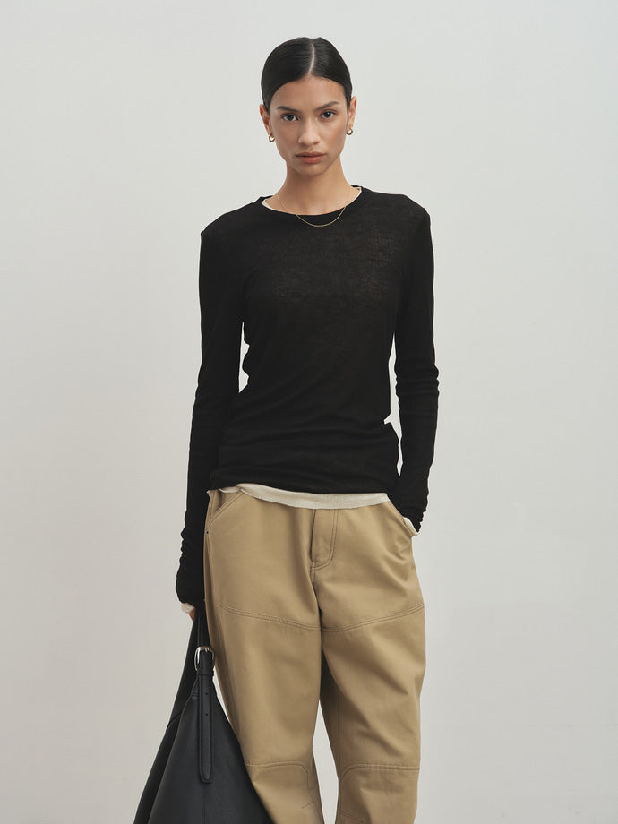 Tonywack - Sheer Wool Ribbed Knit Top (Black) product image 6 | TRAB K-Fashion Australia