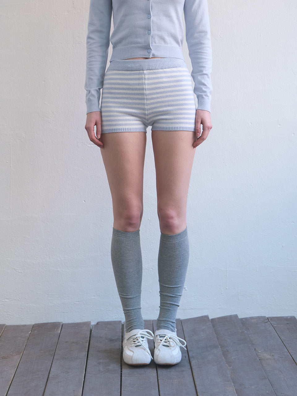 Kijun - Stripe Knit Shorts (Sky Blue) product image 1 | TRAB K-Fashion Australia