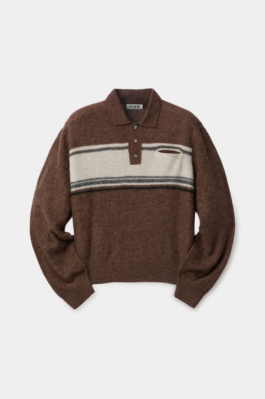 Coor - Alpaca Blend Striped Polo Sweater (Melange Brown) product image 1 | TRAB K-Fashion Australia