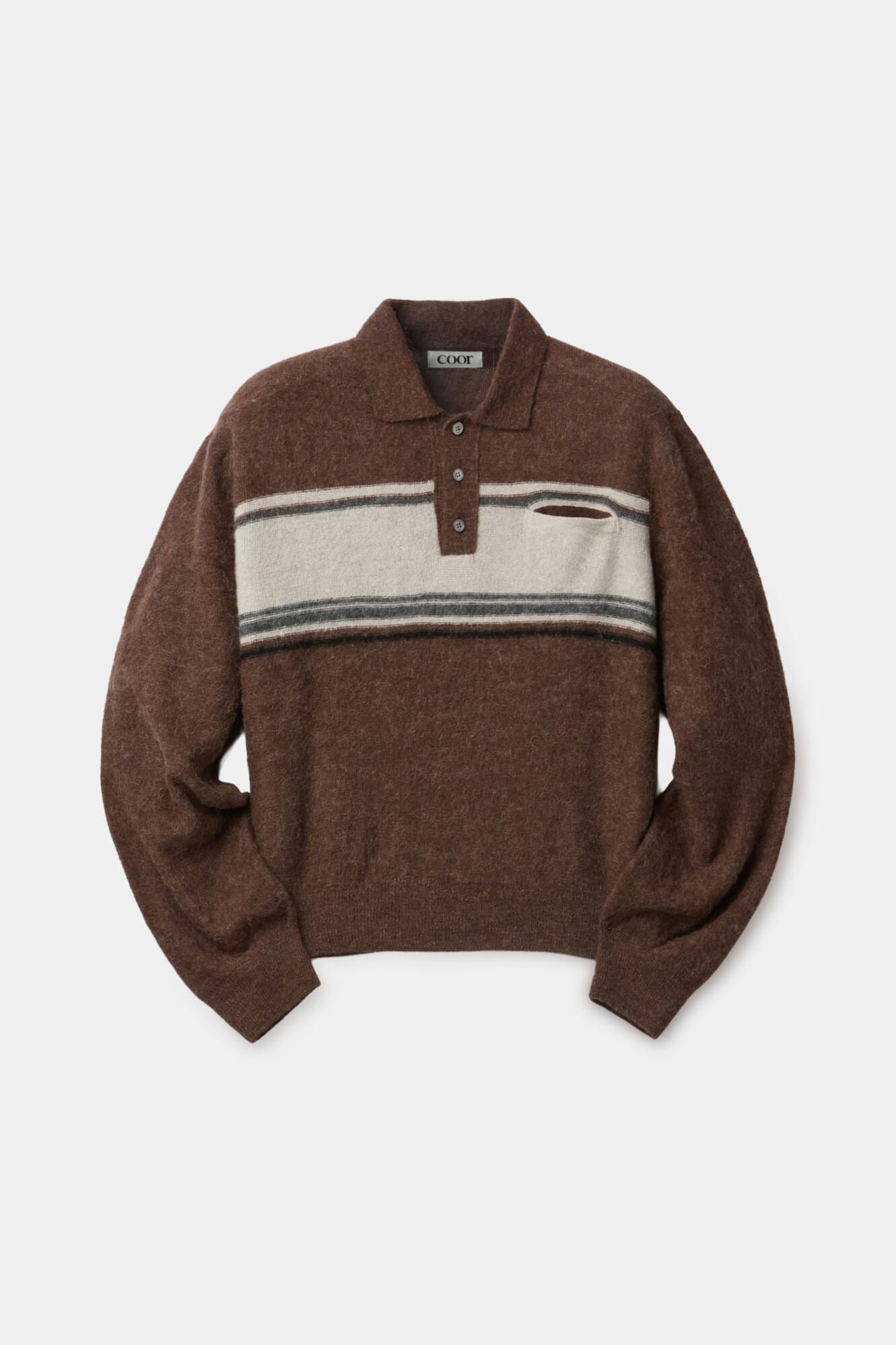 Coor - Alpaca Blend Striped Polo Sweater (Melange Brown) product image 1 | TRAB K-Fashion Australia