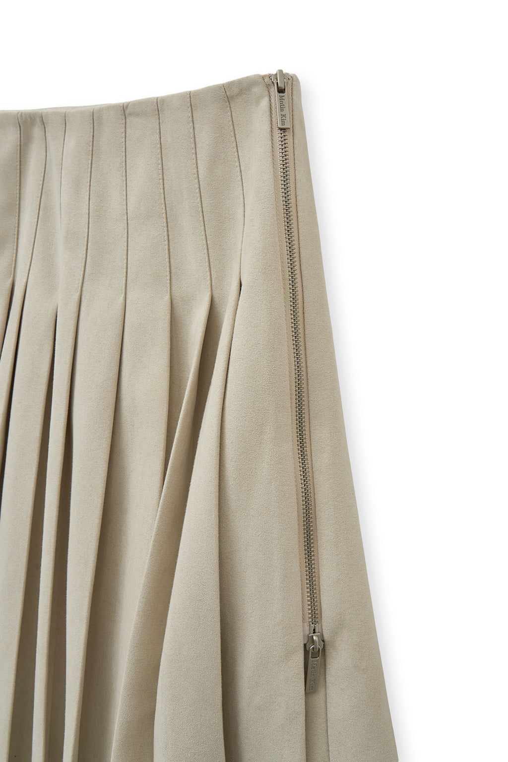 Matin Kim - Side Zipper Pleats Midi Skirt (Light Beige) product image 4 | TRAB K-Fashion Australia