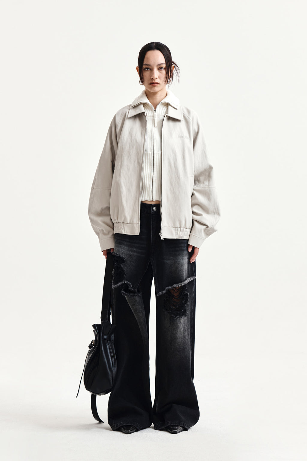 Matin Kim - Front Layered Distressed Denim Pants (Black) product image 5 | TRAB K-Fashion Australia