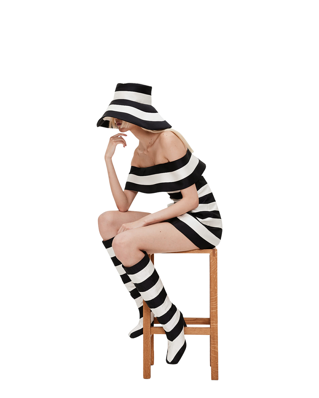 Kimhe Kim - Striped Mikado Silk Bandeau Mini Dress (Black/Ivory) product image 5 | TRAB K-Fashion Australia