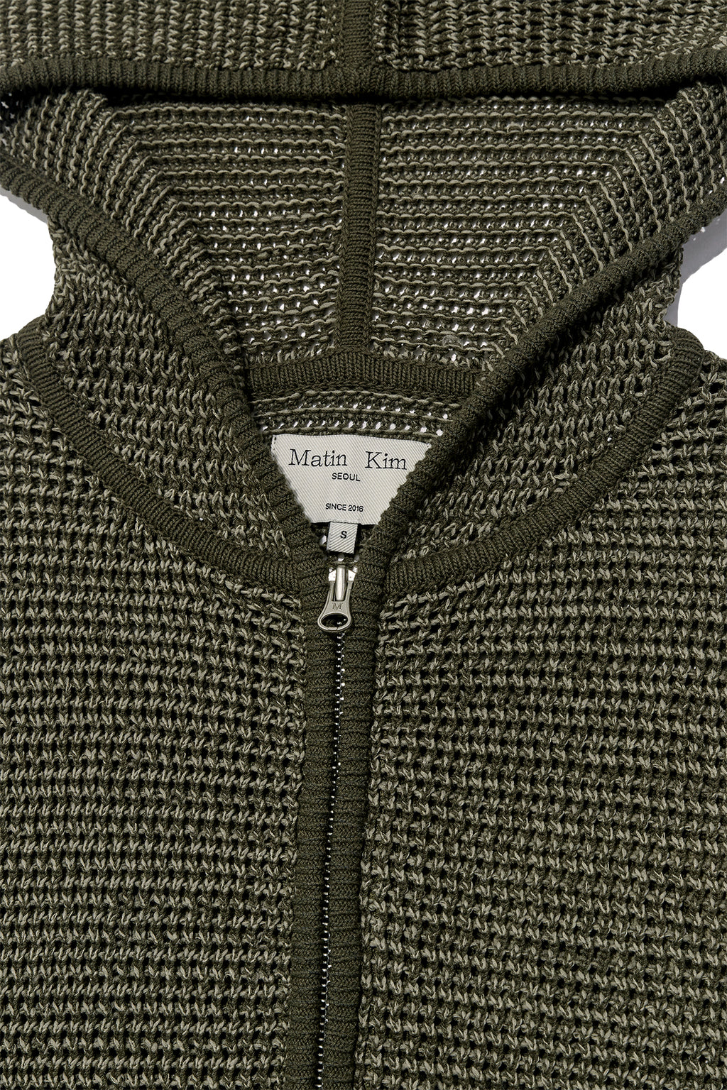 Matin Kim - Two Tone Mesh Knit Hoody Zip Up (Khaki) product image 3 | TRAB K-Fashion Australia