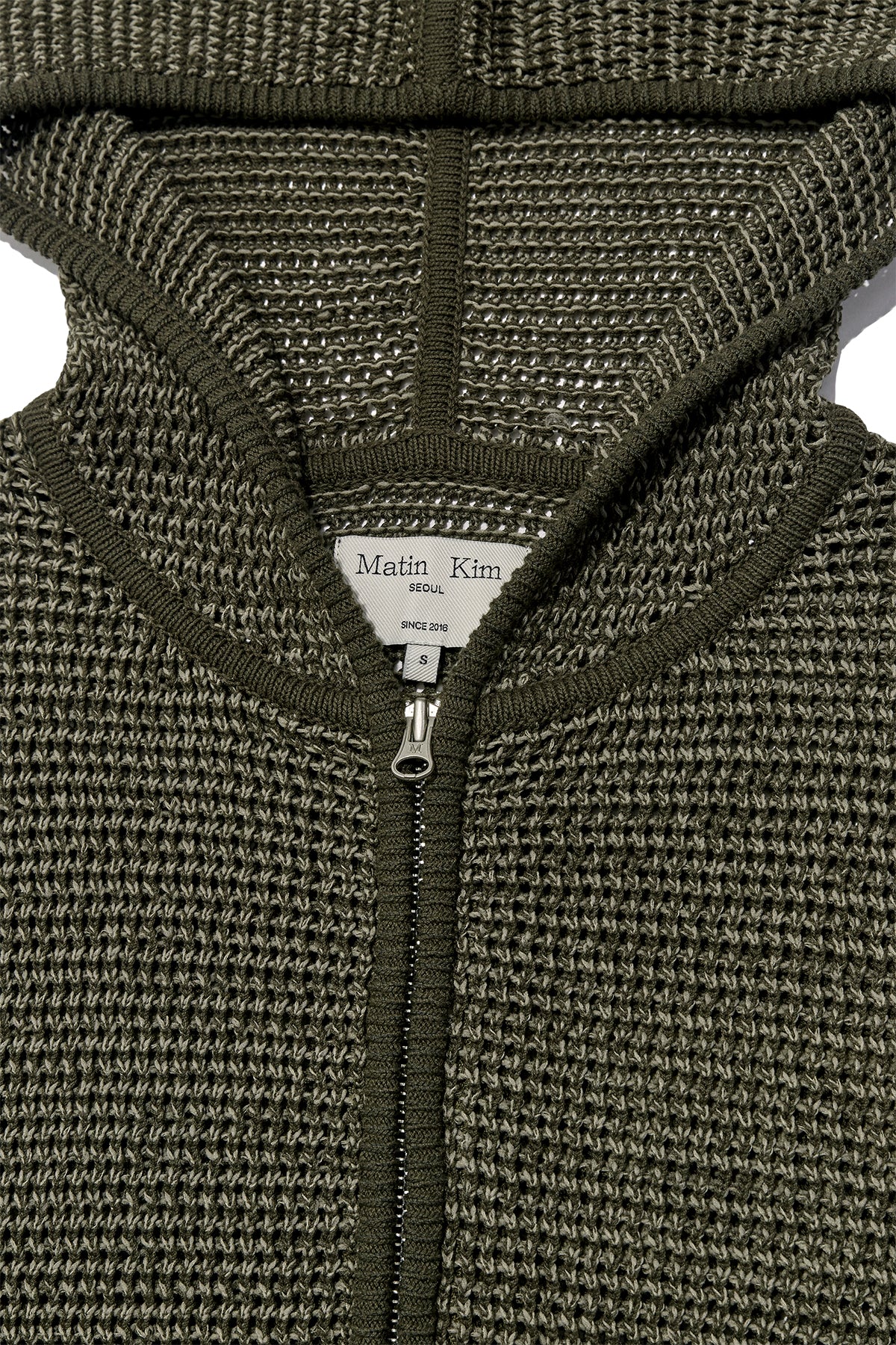 Matin Kim - Two Tone Mesh Knit Hoody Zip Up (Khaki) product image 3 | TRAB K-Fashion Australia