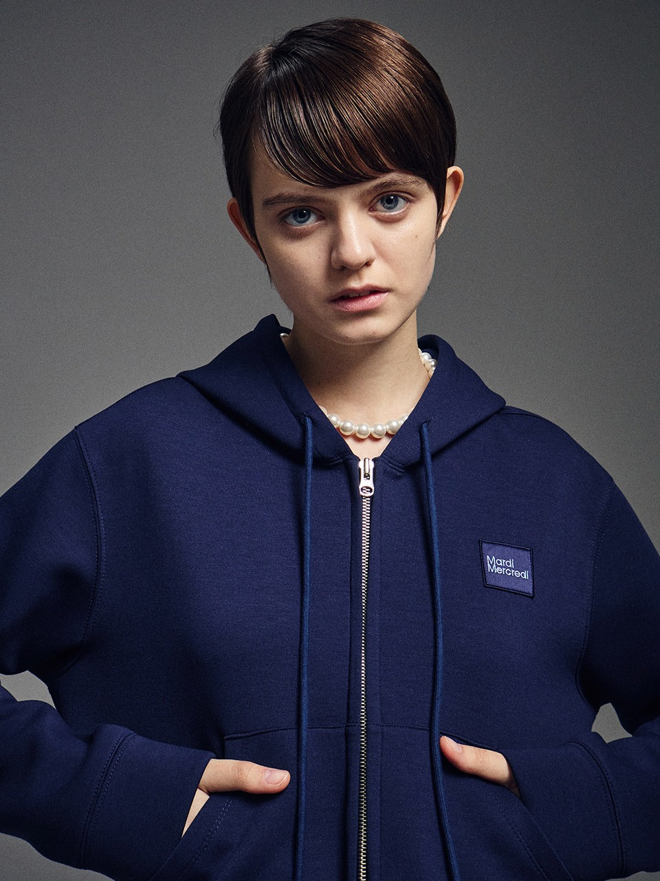 Mardi Mercredi - Neoprene Cropped Hoody Zip Up (Navy) product image 1 | TRAB K-Fashion Australia