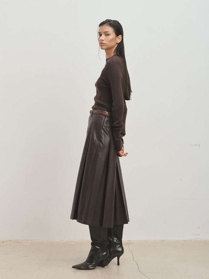 Tonywack - Faux Leather Pleated Midi Skirt (Brown) product image 4 | TRAB K-Fashion Australia