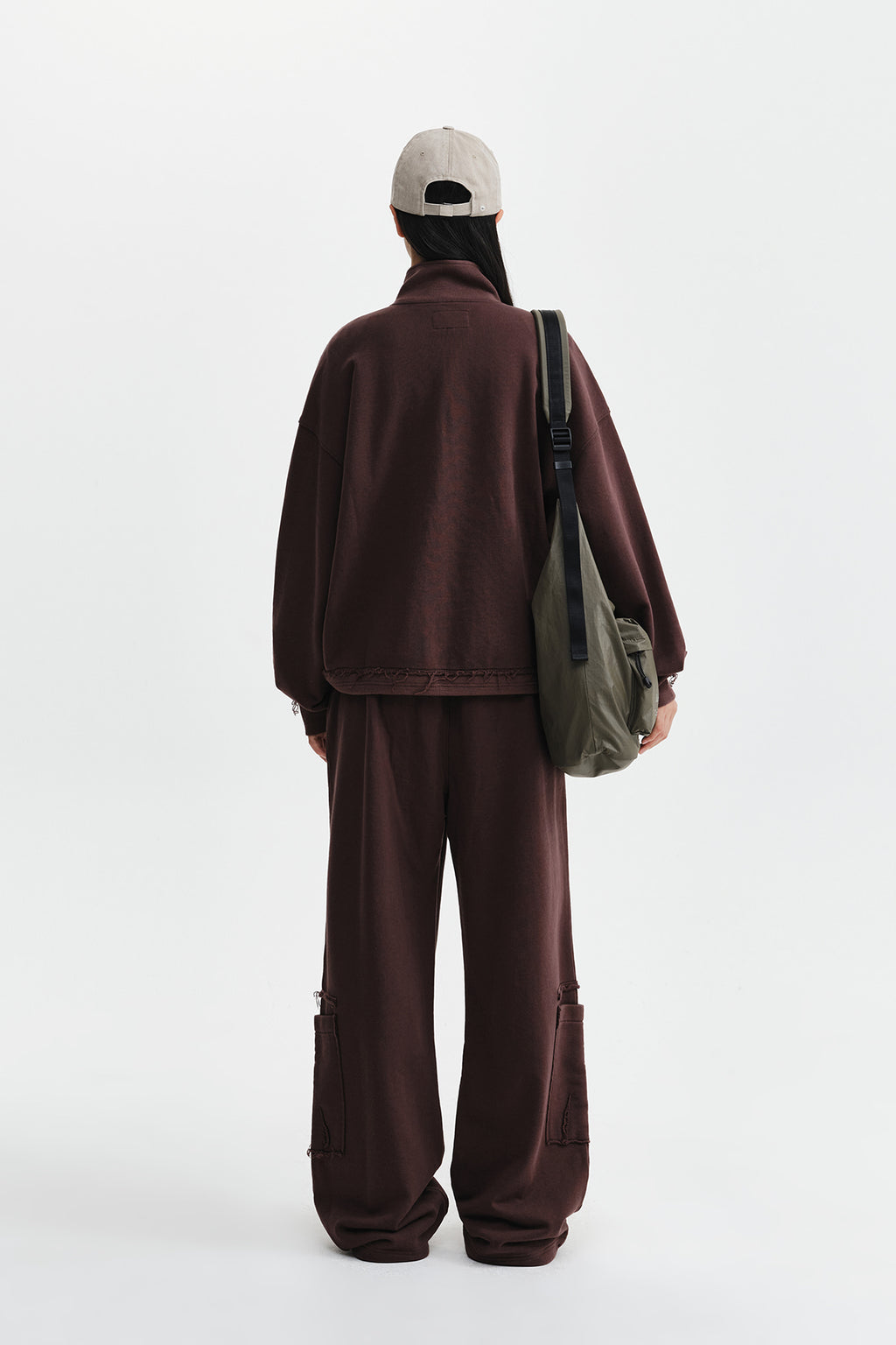 Matin Kim - [Pre-Order – Ships August 24] Mixed Waffle Applique Logo Zip Up (Brown) product image 8 | TRAB K-Fashion Australia