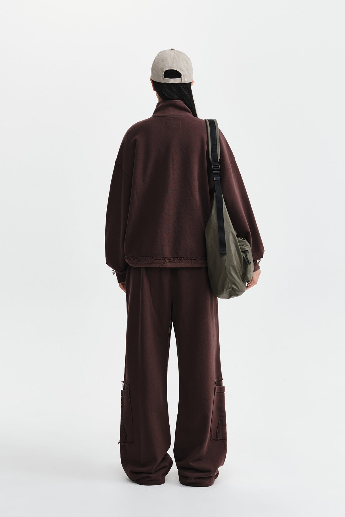 Matin Kim - [Pre-Order – Ships August 24] Mixed Waffle Applique Logo Zip Up (Brown) product image 8 | TRAB K-Fashion Australia