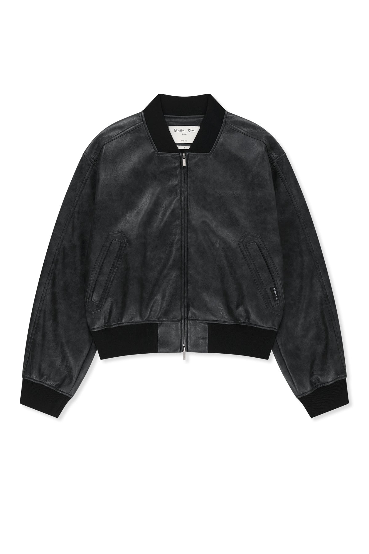 Matin Kim - Faux Leather Rib Collar Blouson (Black) product image 1 | TRAB K-Fashion Australia