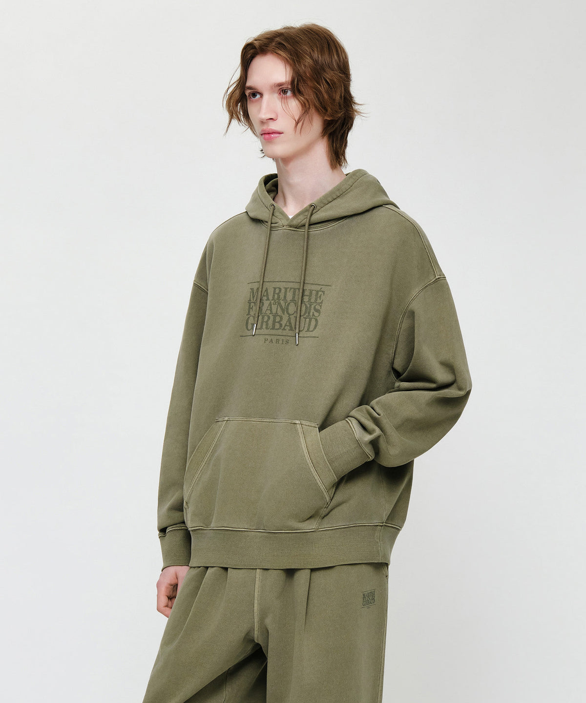 Marithe & Francois Girbaud - Crack Classic Logo Dyeing Oversized Hoodie (Khaki) product image 2 | TRAB K-Fashion Australia