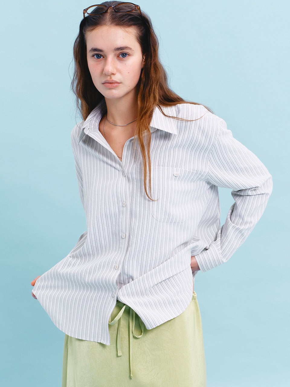 Margarin Fingers - Stripe Oversized Shirt (Ivory) product image 1 | TRAB K-Fashion Australia