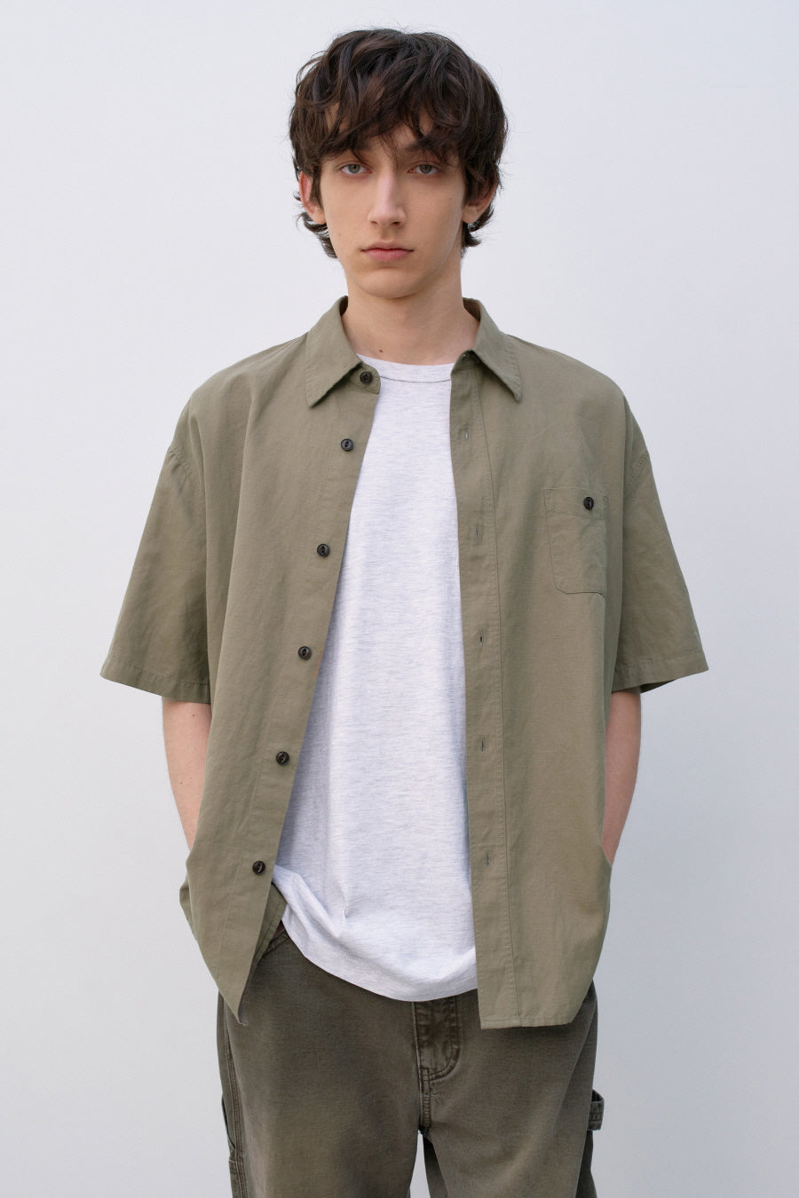 Insilence - Washed Natural Slub Shirt (Khaki Beige) product image 2 | TRAB K-Fashion Australia