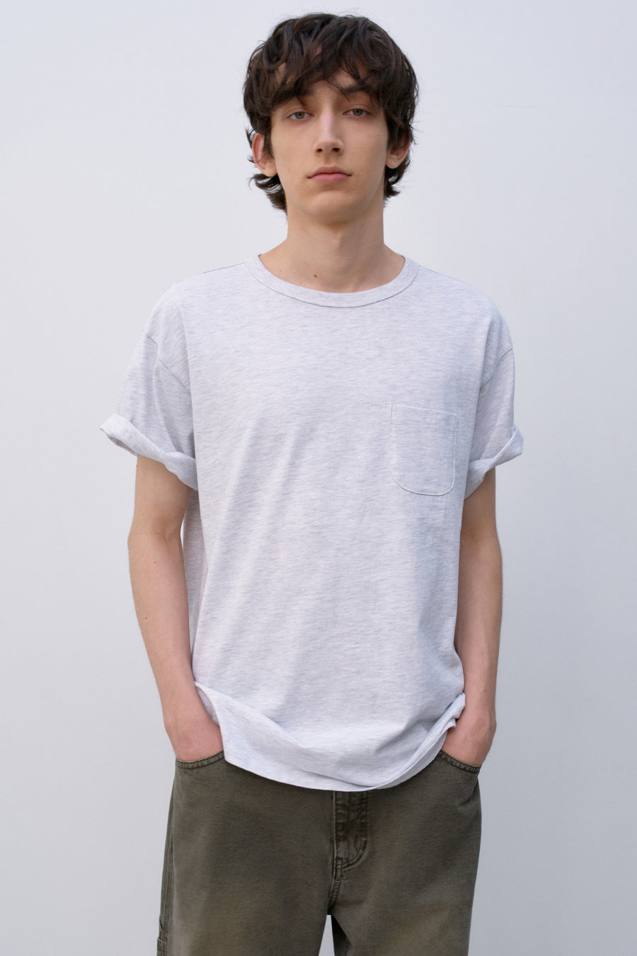 Insilence - Scoop Neck Pocket Short Sleeve (Melange Grey) product image 2 | TRAB K-Fashion Australia