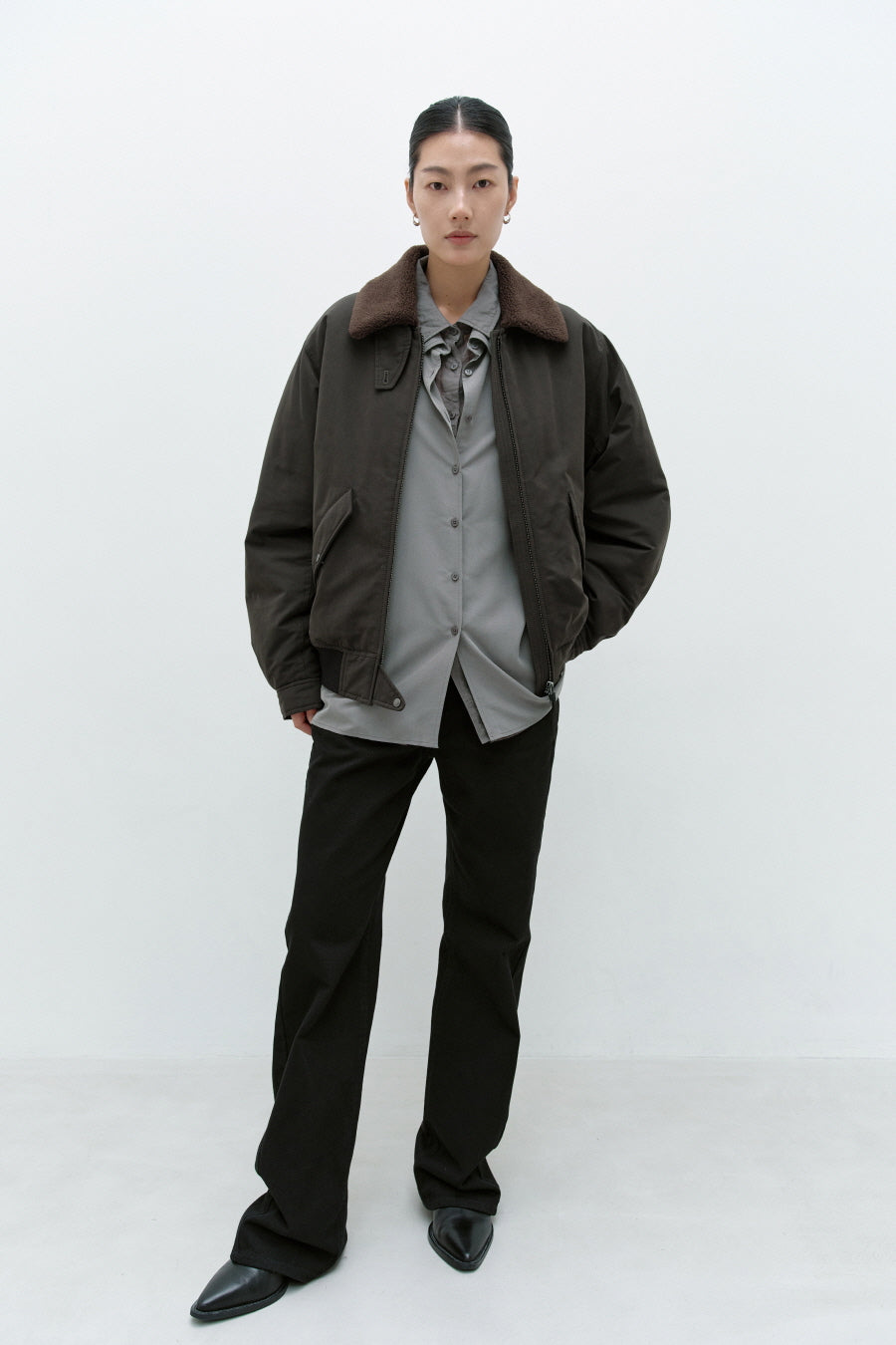 Insilence - W Washed Cotton Shearling Jacket (Khaki) product image 3 | TRAB K-Fashion Australia